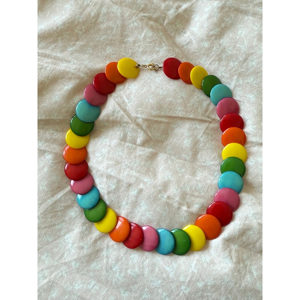Kidcore Rainbow Kandi Disc Necklace 15" Decora Kei Funky Chic Aesthetic Dopamine